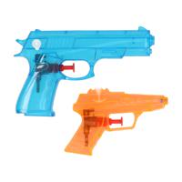Happy People Waterpistool set - 2x - klein model - 11 en 17 cm - blauw/oranje - waterpistooltje   -