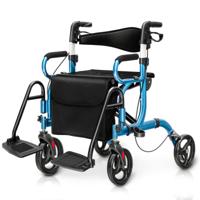 2-in-1-rollator Voor Senioren Opvouwbare Medische Loophulp met Zitplaats Omkeerbare Rugleuning Blauw