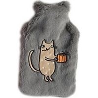 Warmwaterkruik lichtgrijs pluche met bruine katten/poezen afbeelding 2 liter - Kruiken - thumbnail