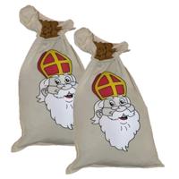 Sinterklaas strooizak voor snoep - 2x - katoen - 35 x 60 cm - Sint en Piet strooigoed zakken