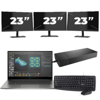 HP ZBook Studio G7 - Intel Core i7-10e Generatie - 15 inch - 16GB RAM - 256GB SSD - Windows 11 + 3x 23 inch Monitor