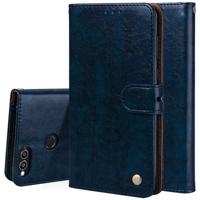Voor Huawei Honor Play 7X Business stijl olie Wax textuur horizontale Flip lederen draagtas met houder & kaartsleuven & portemonnee (blauw)