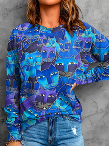 Casual Cat Crew Neck Sweatshirt