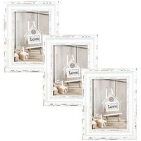 3x stuks houten fotolijst vintage wit met metalen ophangketting geschikt voor een foto van 13x18 cm