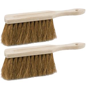 Houten stoffer - 2x stuks - 28 cm - met kokosvezel - extra vol - voor binnen en buiten - handveger