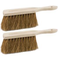 Houten stoffer - 2x stuks - 28 cm - met kokosvezel - extra vol - voor binnen en buiten - handveger Houten stoffer - 2x stuks - 28 cm - met kokosvezel - extra vol - voor binnen en buiten - handveger