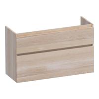 Brauer Delight - Onderkast Ondiep - 100 cm - met 2 Softclose Lades Greeploos en 1 Sifon Uitsparing - Lamellen Eiken Wit