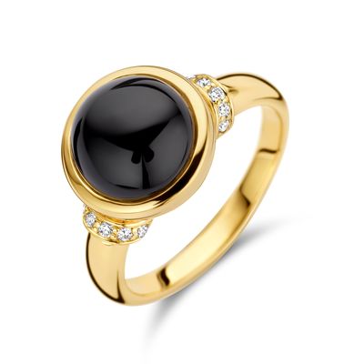 Ring geelgoud-onyx-diamant 0,08 H Si zwart-wit 11,5 mm