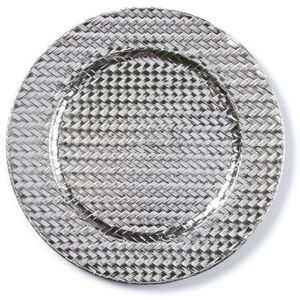 Kaarsenbord/plateau zilver gevlochten 33 cm rond