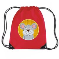 Muis dieren trekkoord rugzak / gymtas rood voor kinderen
