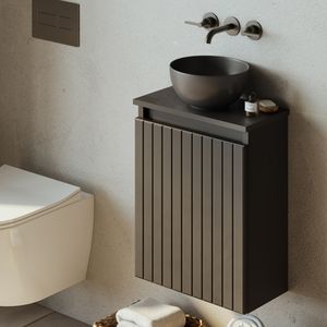 Fontana Bano toiletmeubel ribbelfront mat zwart 40x22cm met mat zwarte waskom