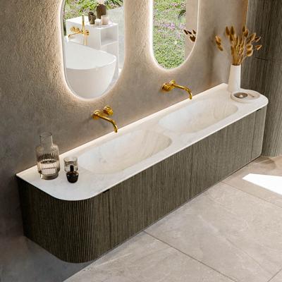 Badmeubel Mondiaz Kurve-Dlux | 190 cm cm | Meubelkleur Shadow | Wastafelkleur Opalo | Solid surface | Wasbak beiden zijden spoelbak | Zonder kraangat(en)