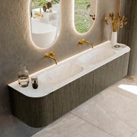 Badmeubel Mondiaz Kurve-Dlux | 190 cm cm | Meubelkleur Shadow | Wastafelkleur Opalo | Solid surface | Wasbak beiden zijden spoelbak | Zonder kraangat(en)
