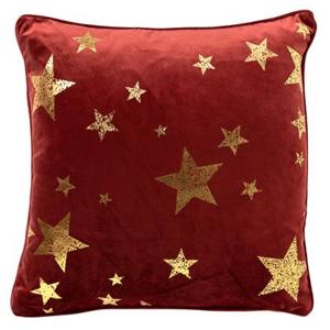 STARS - Sierkussen 45x45 cm - velvet met gouden sterren - Biking red -