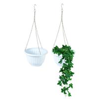 Plasticforte Plantenpot - 2x - hangend - kunststof - wit - D20 x H12 cm - bloempot aan ketting Plasticforte Plantenpot - 2x - hangend - kunststof - wit - D20 x H12 cm - bloempot aan ketting