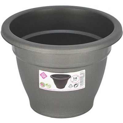 Grijze ronde plantenpot/bloempot kunststof met diameter 14 cm