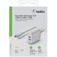 Belkin Dual USB-A Charger. 24W incl. USB-C Cable 1m. white