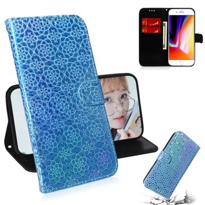 iPhone 7 & 8 Kleurrijk abstract bloemen patroon PU leren Flip Hoesje met houder, magnetische sluiting, draagriem en opbergruimte voor pinpassen & geld