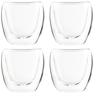 Koffieglazen/theeglazen dubbelwandig - set 4x - espresso glazen - 80 ml