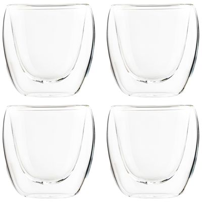 Koffieglazen/theeglazen dubbelwandig - set 4x - espresso glazen - 80 ml