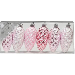 Kersthangers - 6x - dennenappels - roze - 9 cm - kerstversiering