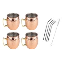 Set van 4x Cocktailbekers Moscow Mule 500 ml met RVS rietjes