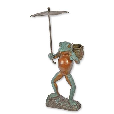 A BRONZE FROG WITH UMBRELLA FOUNTAIN