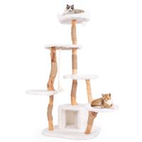 168 cm Houten Krabpaal met Platforms & Hol & Krabpalen & Sisaltouw Kattenboom