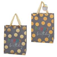 Cepewa verjaardag giftbags/cadeau tasjes - 4x - grijs - papier - happy birthday - 17 x 23 x 9 cm