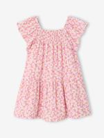 Jurk voor meisjes met smockwerk en bloemenprint roze (poederkleur)