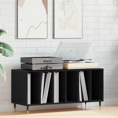 Platenkast met plank Zwart eiken 100 x 38 x 48 cm Bewerkt hout