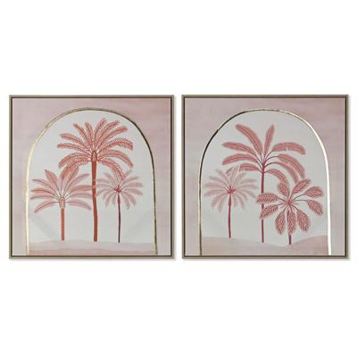 Schilderij Home ESPRIT Beige Koraal Palmen Koloniaal 60 x 2,5 x 60 cm (2 Stuks)