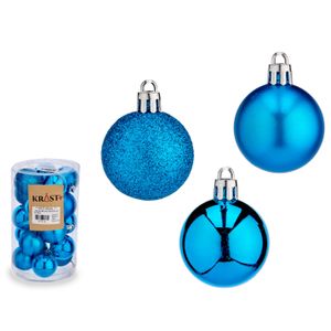 Kleine kerstballen - 20x st- helder blauw - kunststof - 4 cm -mat/glans/glitter