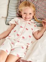 Pyjamashort met hartjes en "Bisou" opschrift voor meisjes ecru