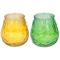 Arti Casa 4x stuks citronella Lowboy tafelkaarsen - 10 cm - geel en groen glas