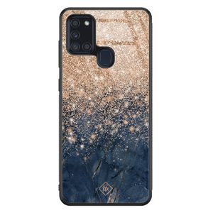 Samsung Galaxy A21s glazen hardcase - Marmer blauw rosegoud