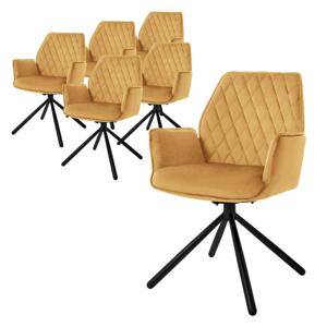 ML-Design eetkamerstoelen set van 6 fluwelen mosterdgeel, woonkamerstoel met arm en rugleuning, draaistoel autostoel,