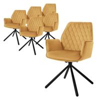 ML-Design eetkamerstoelen set van 6 fluwelen mosterdgeel, woonkamerstoel met arm en rugleuning, draaistoel autostoel, - thumbnail