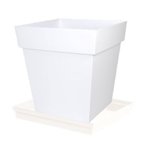 Bloempot Toscane vierkant kunststof wit L39 x B39 x H39 cm inclusief onderschaal L33 x B33 x H5 cm - Plantenpotten