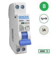 3A GACIA nstallatieautomaat M80N-B03 1p+n B3 6kA (18mm)