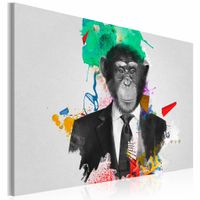 Schilderij - Mr Monkey, aap in pak, print op canvas, wanddecoratie,  1luik