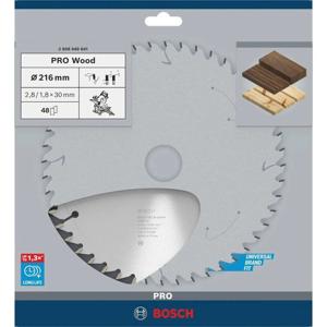 Bosch Professional Cirkelzaagblad voor Hout | PRO Wood | Ø 216mm Asgat 30mm 48T - 2608640641
