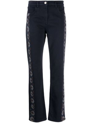 ETRO jean droit bandes fleuries - Bleu