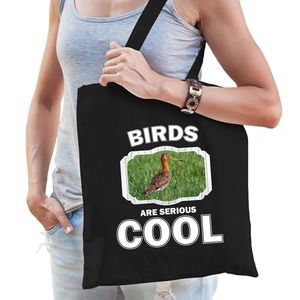 Katoenen tasje birds are serious cool zwart - vogels/ grutto vogel cadeau tas - Feest Boodschappentassen