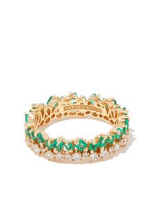 Suzanne Kalan bague Princess Short Stack en or 18ct sertie d'émeraudes - Vert