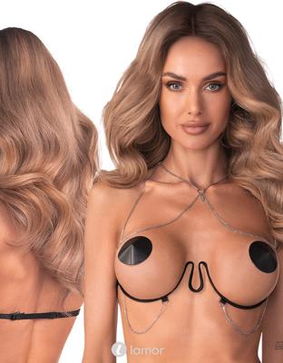 * OBSESSIVE Harnas Bra Ouvert met Kettinkjes, OB-Lustique_Black