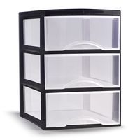 Ladeblokje/bureau organizer met 3x lades - transparant/zwart - L26 x B37 x H37 cm - plastic