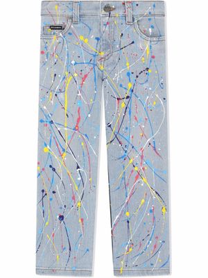 Dolce & Gabbana Kids jean à effet taches de peinture - Bleu