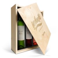 Wijnpakket in gegraveerde kist - Belvy - Wit, rood en rosé - thumbnail