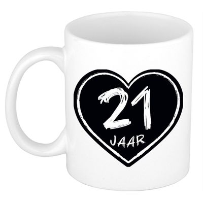 Cadeau mok/beker - 21 jaar - verjaardag - keramiek - 300 ml